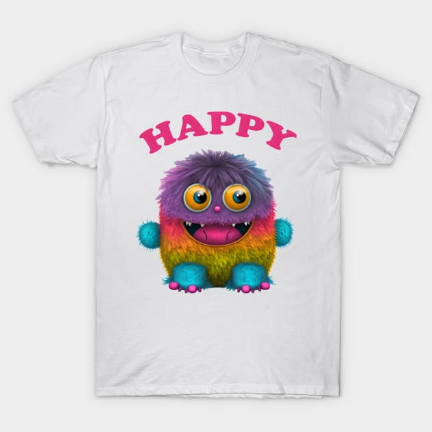 Happy Furry Monster T-Shirt by TooplesArt